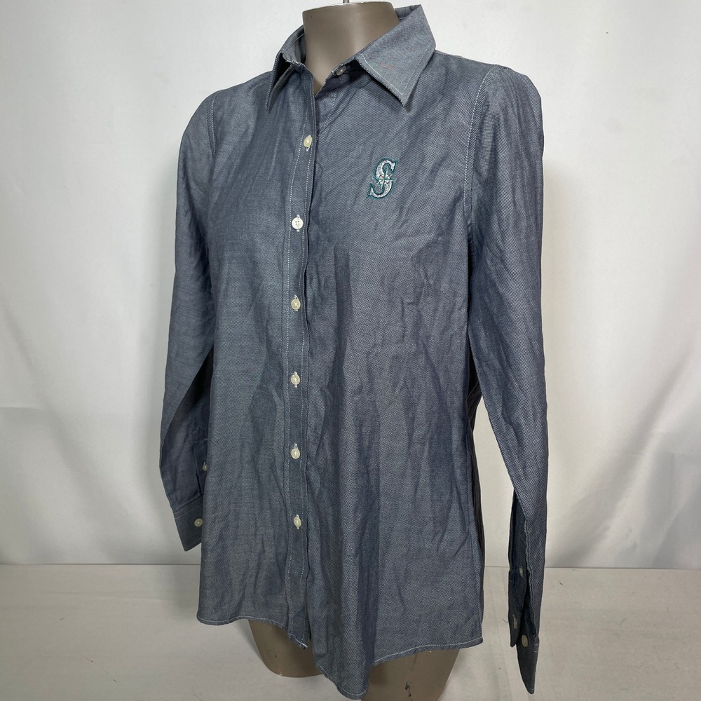 Seattle Mariners MLB Antigua Gray Embroidered Button Down Shirt Women's LARGE
